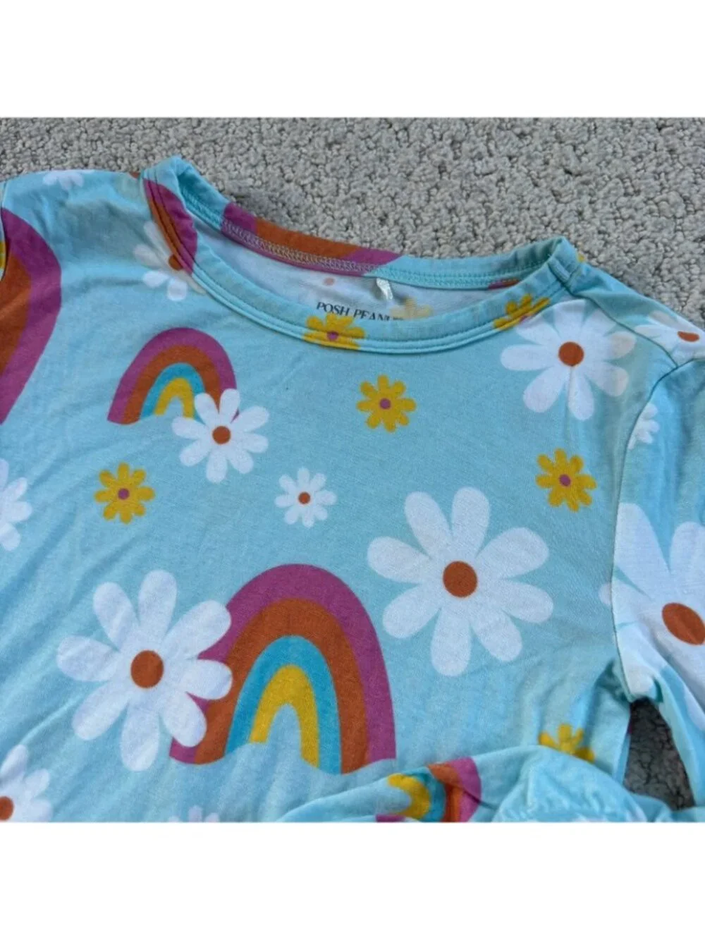 Posh peanut blue rainbow flower bamboo pajamas